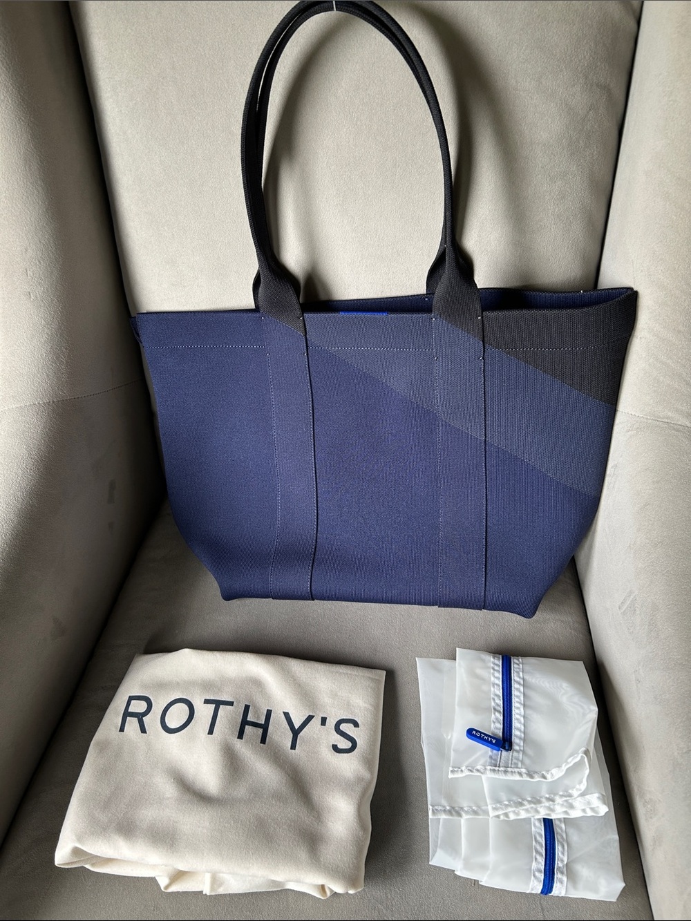Rothy's The Essential Tote Bag Navy Midnight Blue Colorblock NWOT